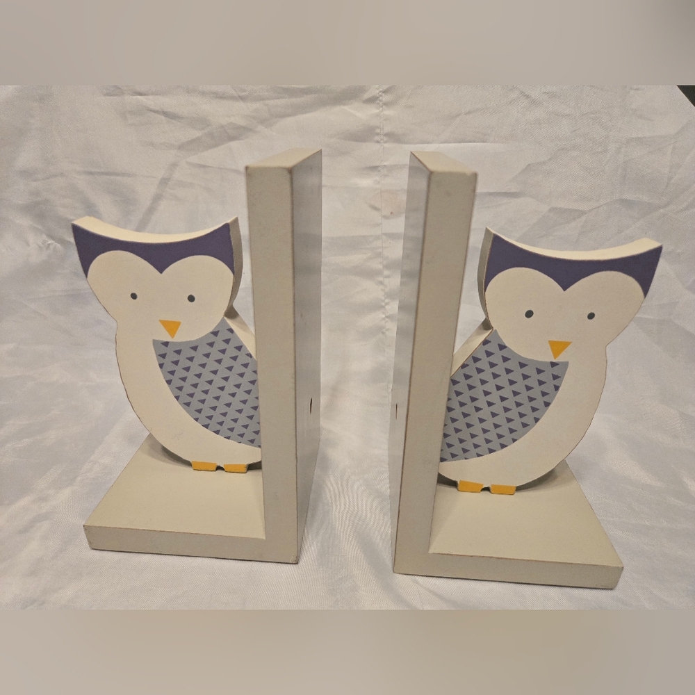 Primitives‎ By Kathy Owl Themed Wooden Bookends Shelf Decor Set Of 2 Gently Used
